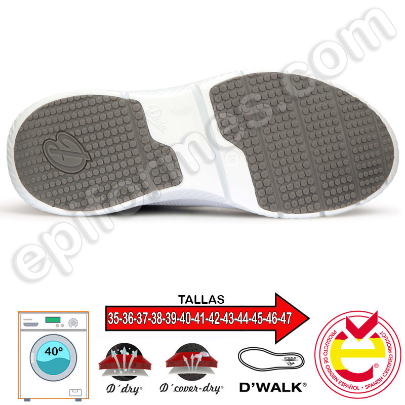 Zapatilla cordones elásticos, antideslizante, en blanco