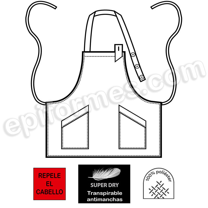 Delantal peluquería repele pelo en negro.