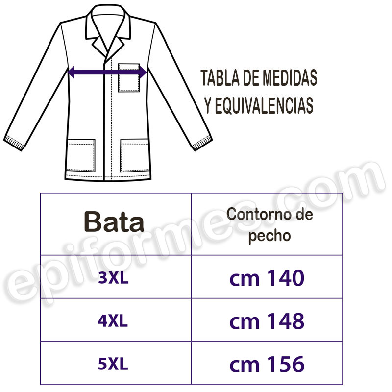 Bata corta blanca, caballero, talla especial.