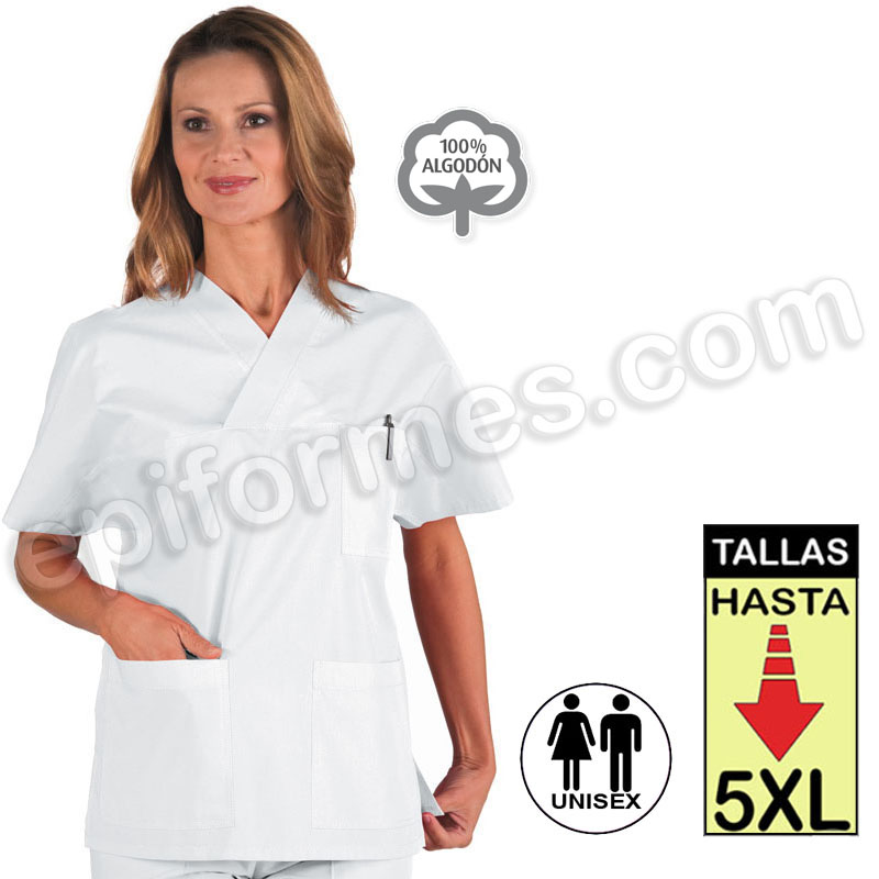 Casaca blanca cuello V de talla especial