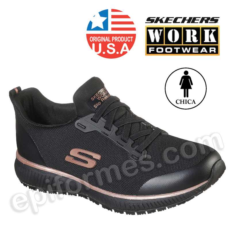 Calzado laboral skechers, negro/rosa, squad sr