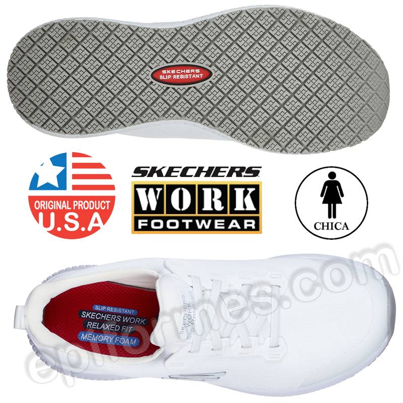 Calzado laboral skechers de chica blanco, Squad sr