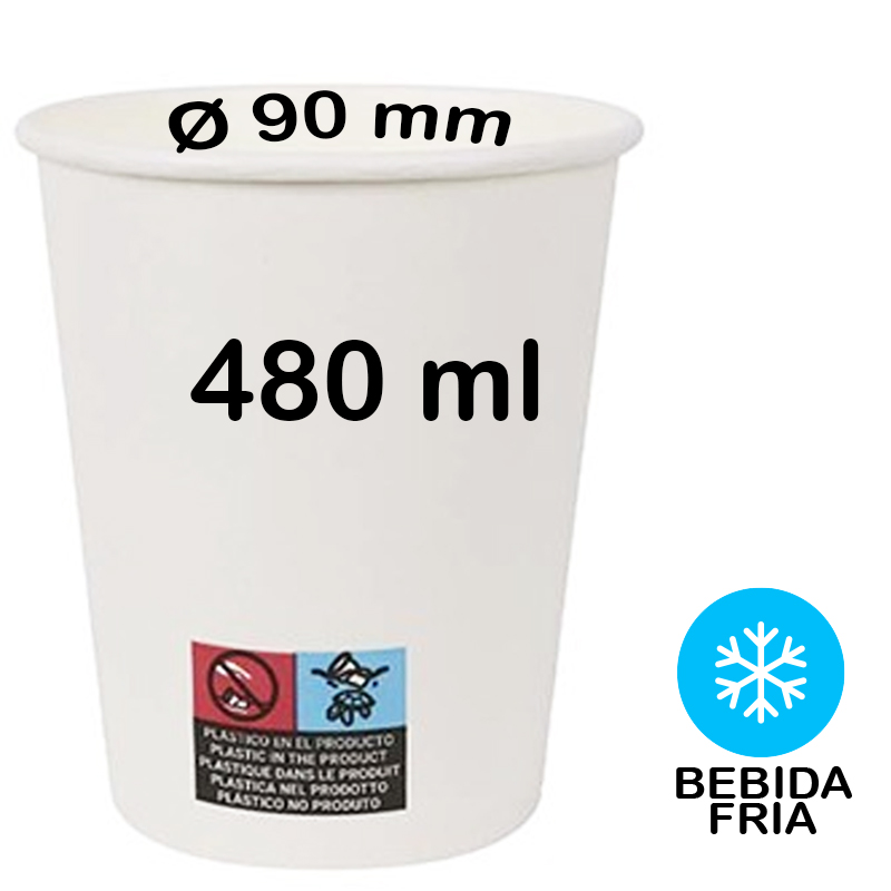 1000 Vasos de cartón, bebidas frias de 480ml
