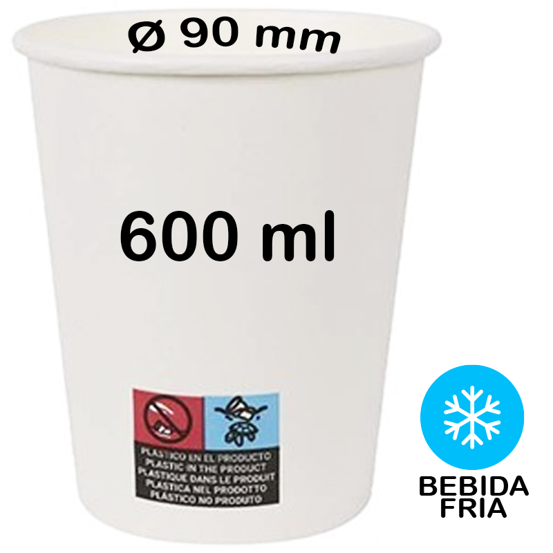 1000 Vasos de cartón, bebidas frias, de 600ml