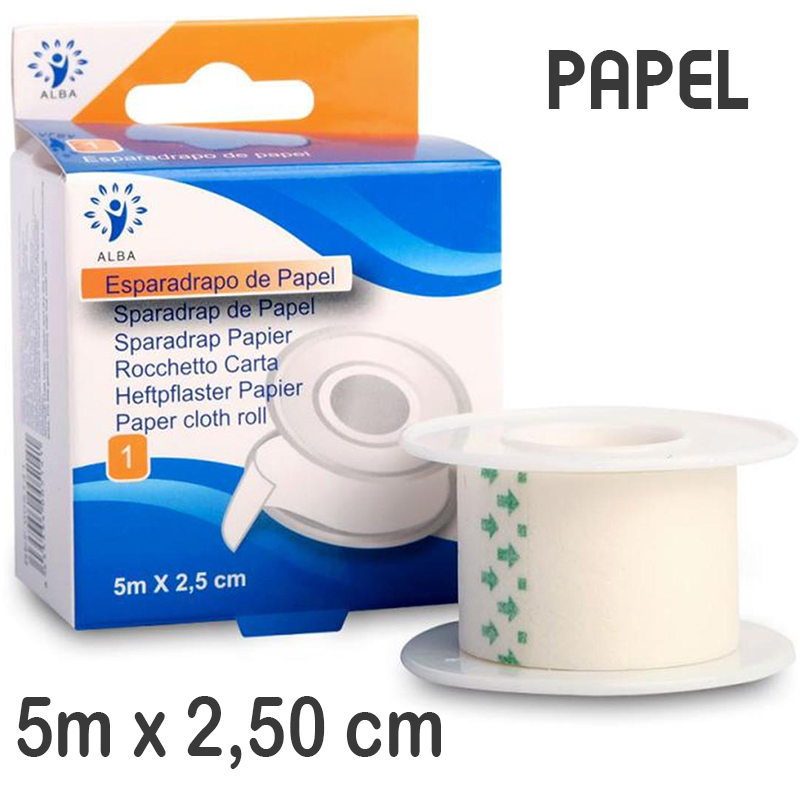 120 Esparadrapos adhesivos de papel 5m x 2,5cm