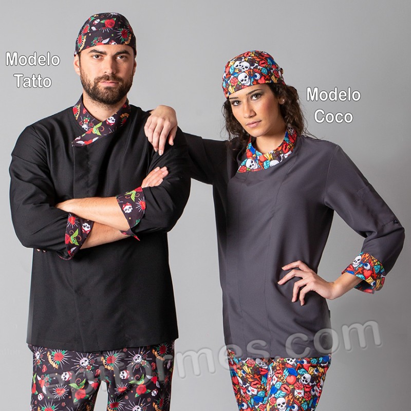 Chaqueta cocina unisex, estampados de calaveras