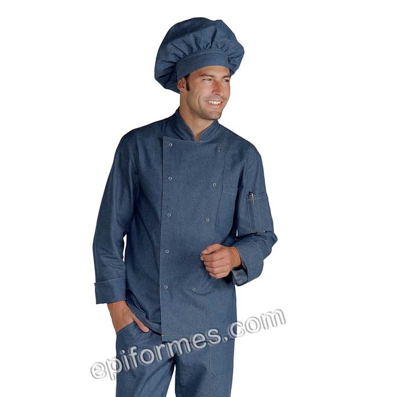 Chaqueta cocinero tejana azul con corchetes