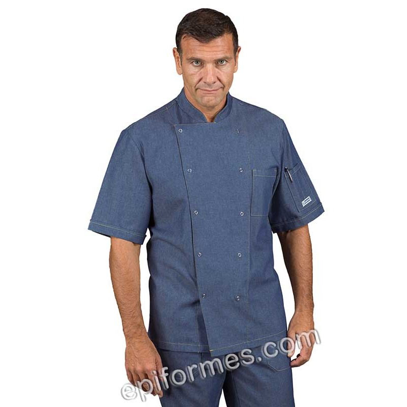 Chaqueta cocinero tejana azul con corchetes