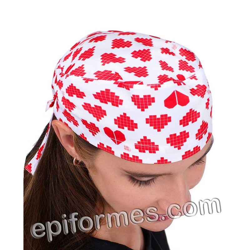 Gorro cirujano corazones rojos