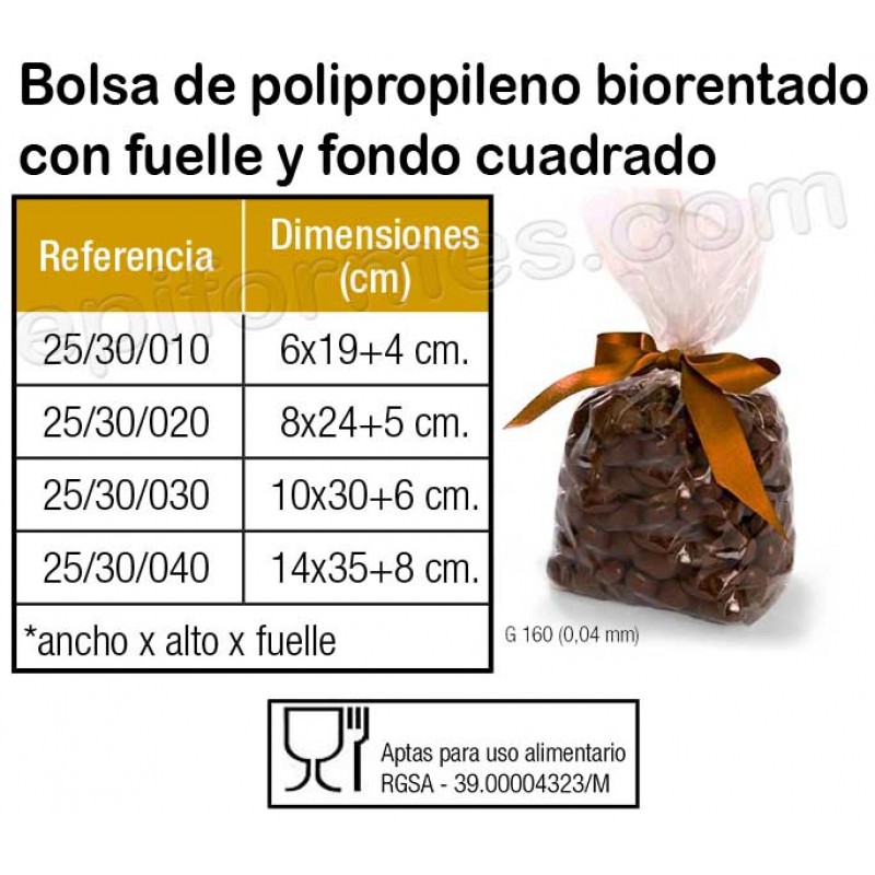 1000 Bolsas polipropileno biorentado con fuelle,fondo cuadrado