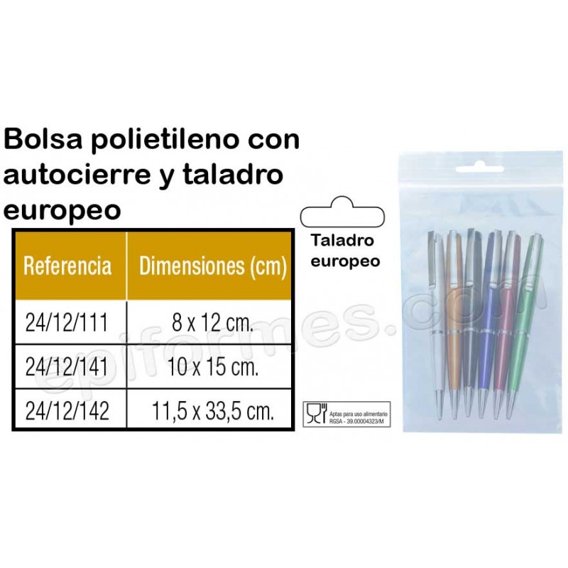 1000 Bolsas polietileno autocierre con taladro europeo