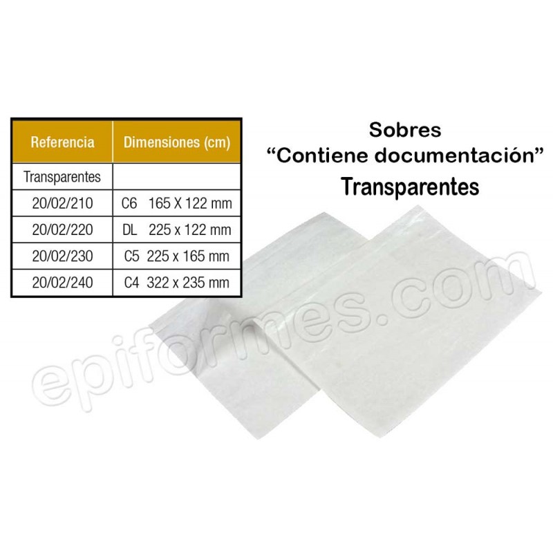 250 Sobres transparentes, para documentos.