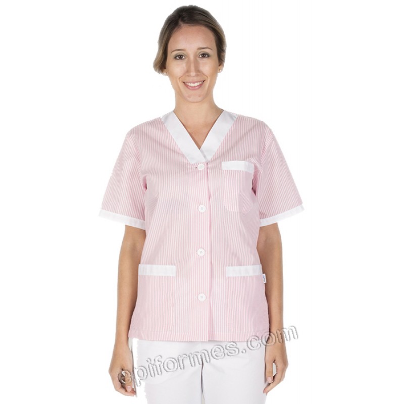 Blusa limpieza cuello pico botones en rosa