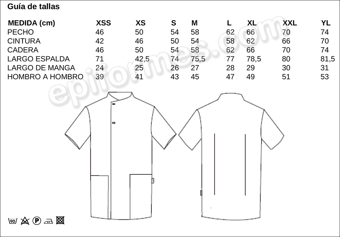 Tabla de medidas casaca hombre corchetes