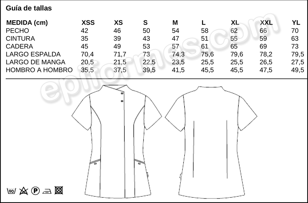 Tabla de medidas chaquetilla corchetes