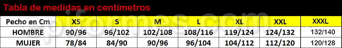 Tabla de medidas Magasa bata de maestra