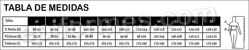 Tabla de medidas Monza Regular Fit