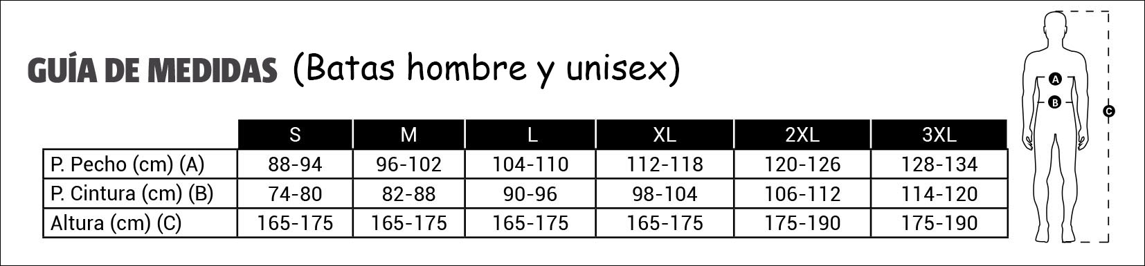 Tabla de medidas bata unisex