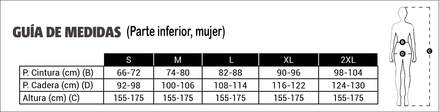 Tabla de medidas pantalón deportivo slim fit mujer