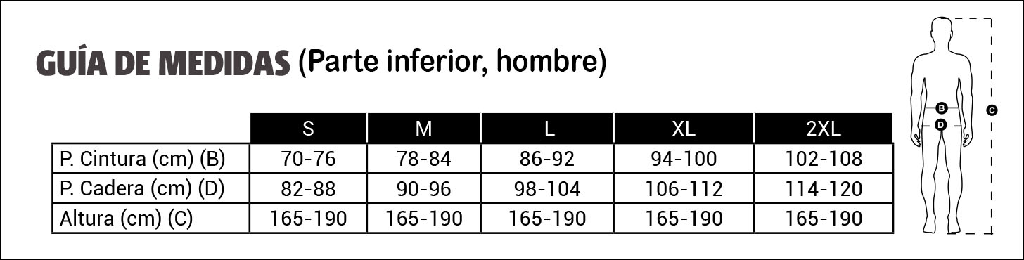 Tabla de medidas pantalón deportivo hombre