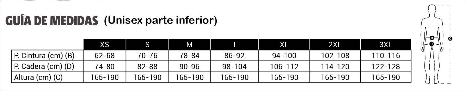 Tabla de medidas pantalón deportivo regular fit